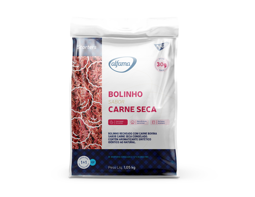 BOLINHO DE CARNE SECA CONGELADO ALFAMA 1,05 KG (CX 3 PCT)